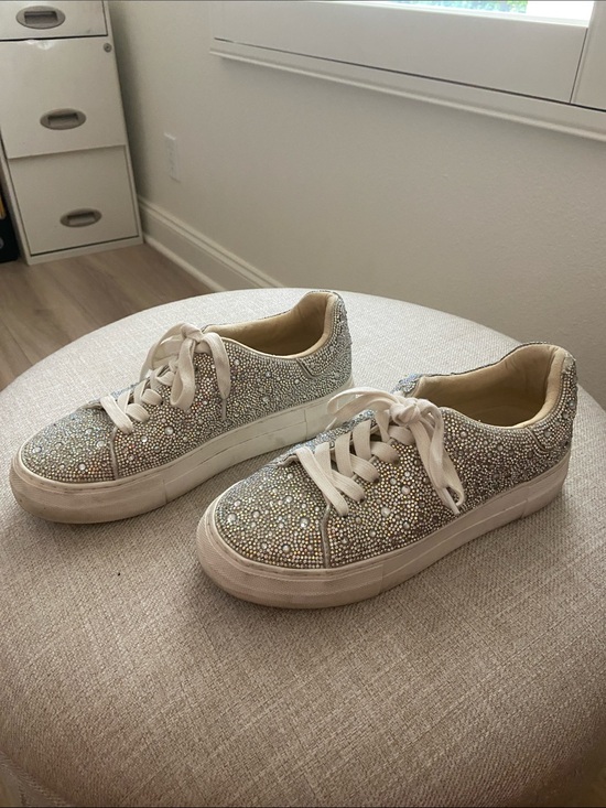 Betsey Johnson Shoes - Betsey Johnson Crystal-Embellished Sneakers - Ivory with Iridescent Rhinestones